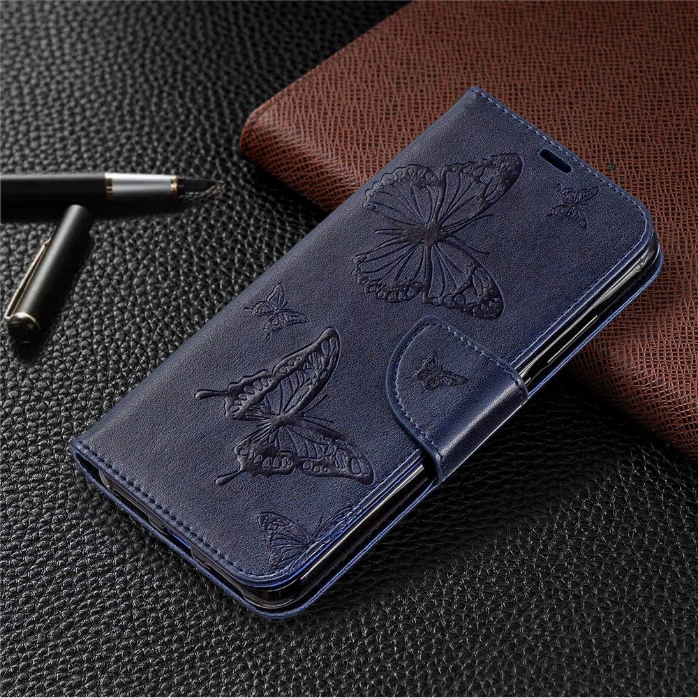 For Xiaomi Redmi Note 7S / Note 7 / Note 7 Pro (India) PU Leather Imprint Butterflies Phone Case - Blue-7