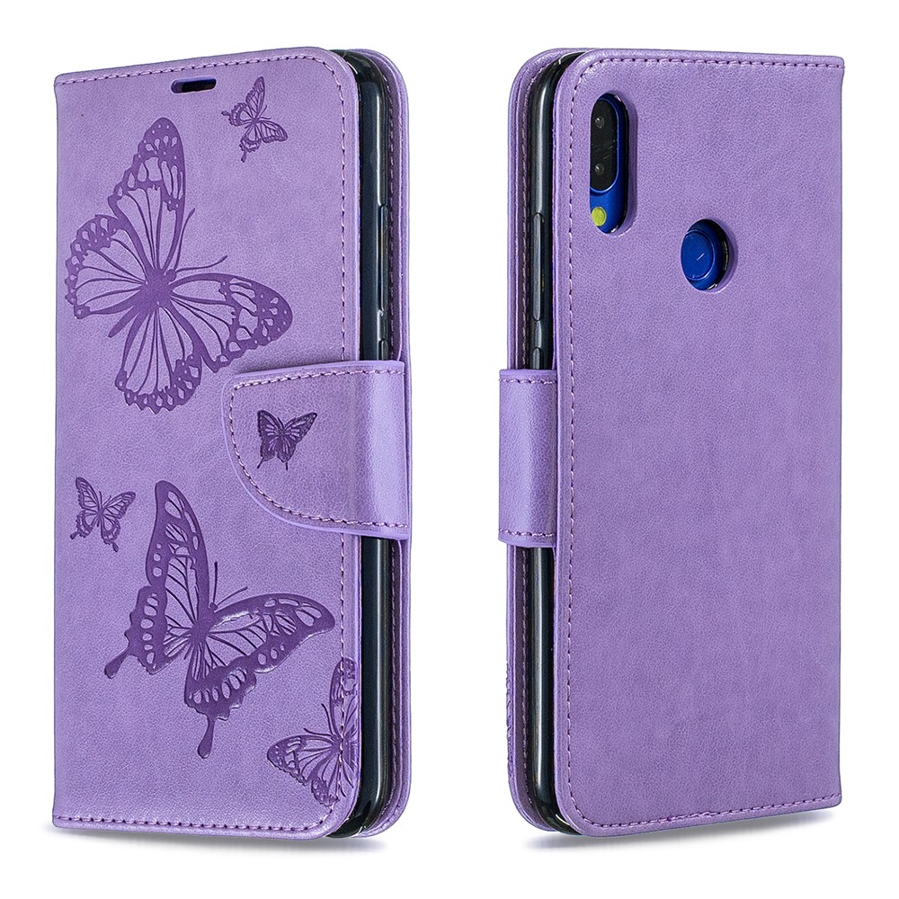 For Xiaomi Redmi Note 7S / Note 7 / Note 7 Pro (India) PU Leather Imprint Butterflies Phone Case - Purple-4