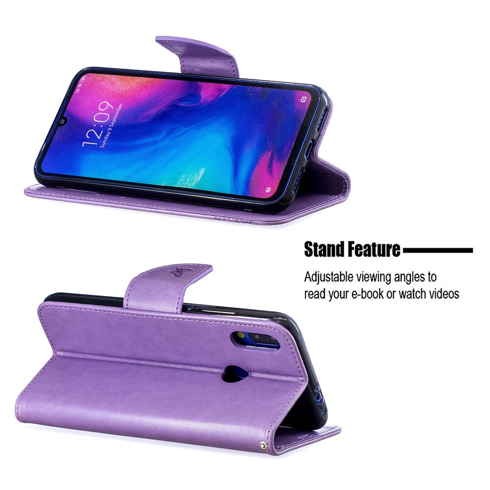 For Xiaomi Redmi Note 7S / Note 7 / Note 7 Pro (India) PU Leather Imprint Butterflies Phone Case - Purple-5