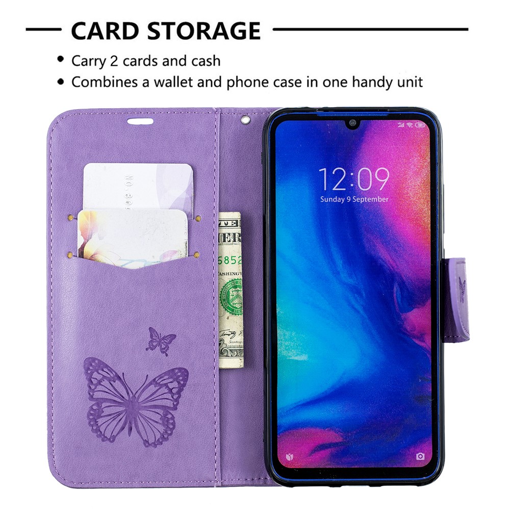 For Xiaomi Redmi Note 7S / Note 7 / Note 7 Pro (India) PU Leather Imprint Butterflies Phone Case - Purple-6
