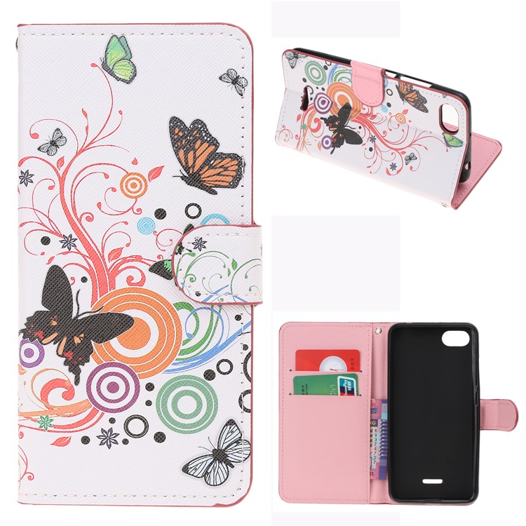 Pattern Printing Leather Wallet Case for Xiaomi Redmi 6A (Single 12MP Rear Camera) - Butterfly Circles-1