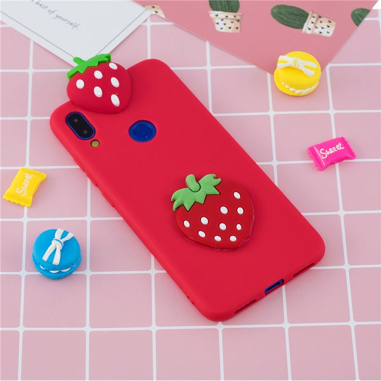 3D Caso Protetor TPU Gel Padrão Para Xiaomi Redmi 7 - Morango-6