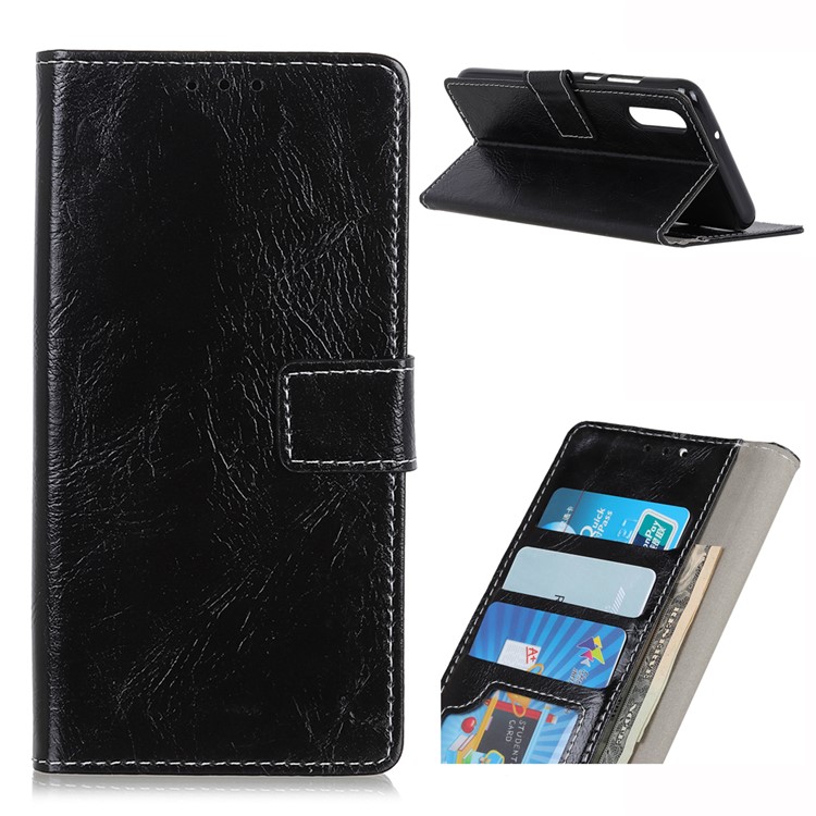 Crazy Horse Vintage Leather Wallet Case for Xiaomi Black Shark 2 - Black-1