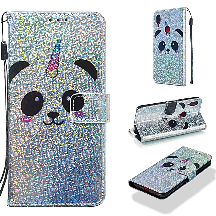 Pattern Printing Glitter Sequins Leather Wallet Case for Xiaomi Redmi Note 7 / Redmi Note 7 Pro (India) - Panda-1