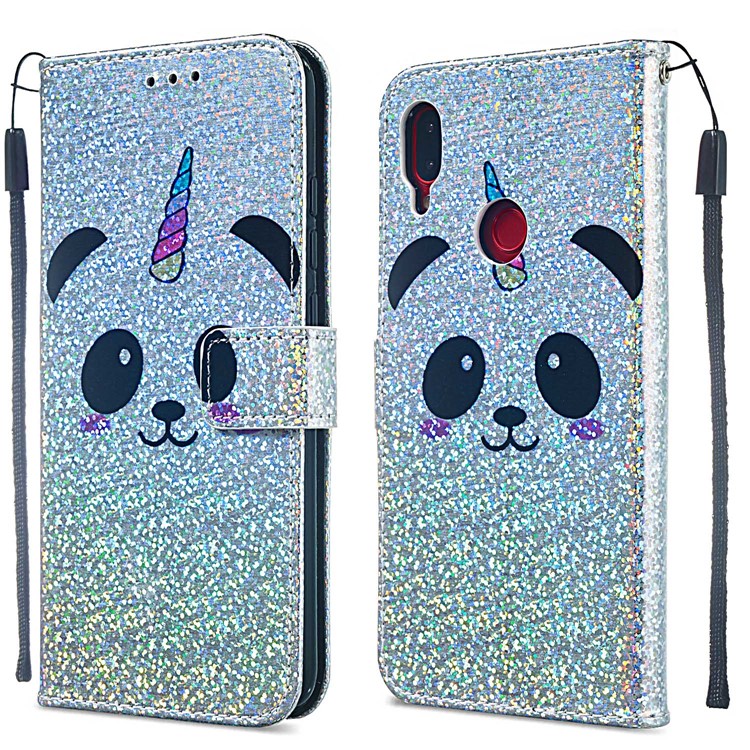 Pattern Printing Glitter Sequins Leather Wallet Case for Xiaomi Redmi Note 7 / Redmi Note 7 Pro (India) - Panda-2