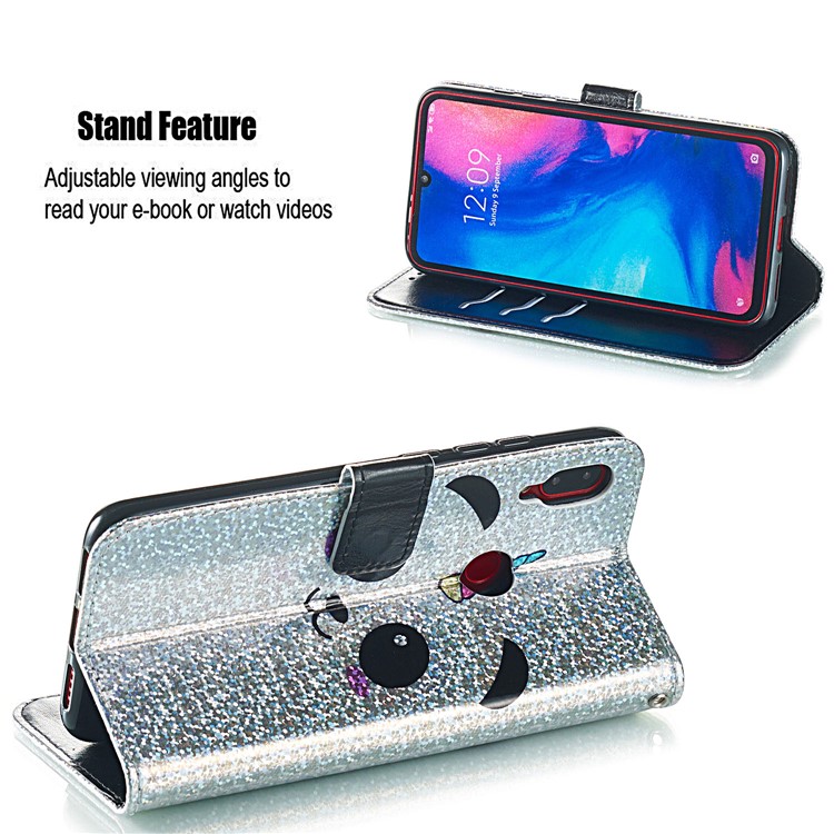 Pattern Printing Glitter Sequins Leather Wallet Case for Xiaomi Redmi Note 7 / Redmi Note 7 Pro (India) - Panda-3