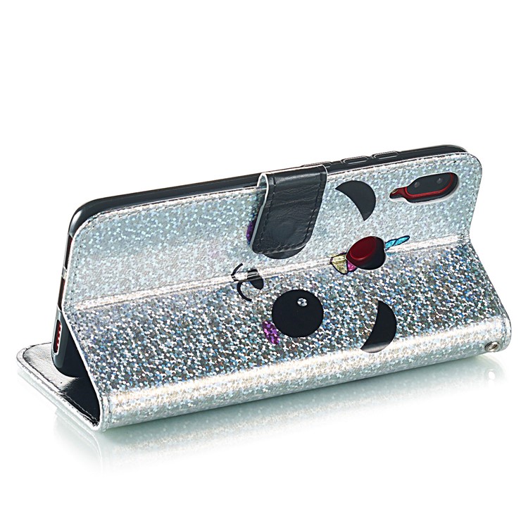 Pattern Printing Glitter Sequins Leather Wallet Case for Xiaomi Redmi Note 7 / Redmi Note 7 Pro (India) - Panda-8