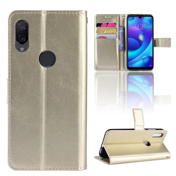Caso De Carteira De Couro De Cavalo Louco Para Xiaomi Redmi 7 / Redmi Y3 - Ouro-1
