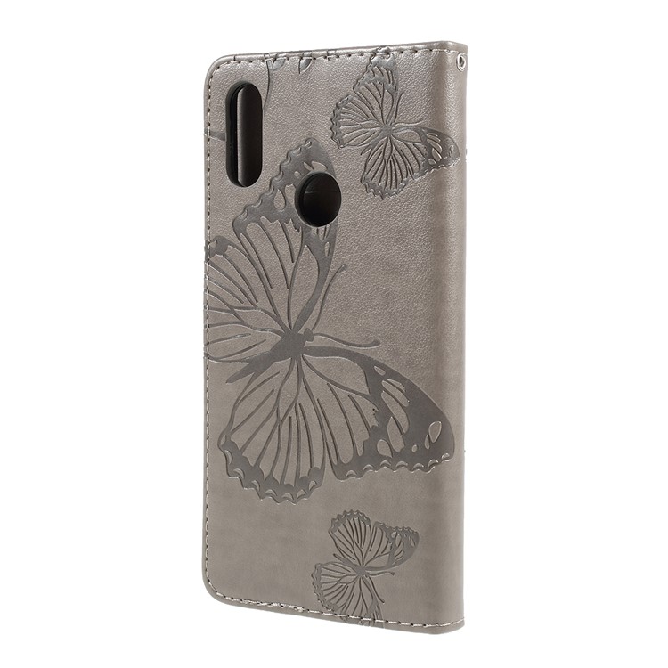 Imprint Butterfly Flower Leather Wallet Case for Xiaomi Redmi 7 / Redmi Y3 - Grey-2