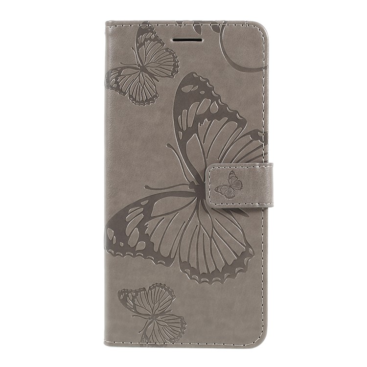 Imprint Butterfly Flower Leather Wallet Case for Xiaomi Redmi 7 / Redmi Y3 - Grey-3