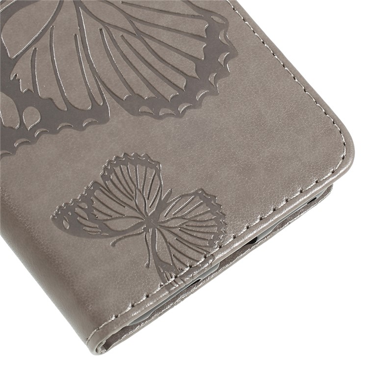 Imprint Butterfly Flower Leather Wallet Case for Xiaomi Redmi 7 / Redmi Y3 - Grey-4