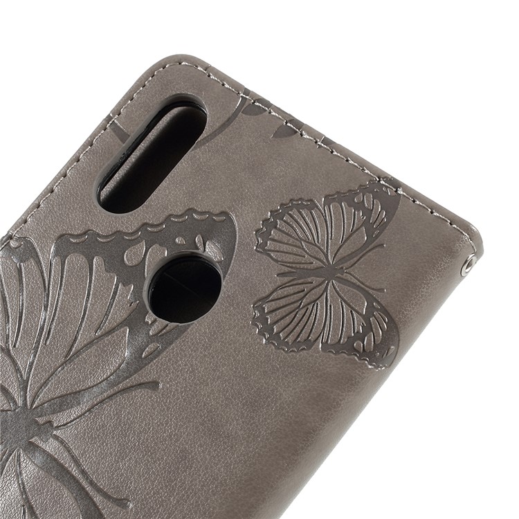 Imprint Butterfly Flower Leather Wallet Case for Xiaomi Redmi 7 / Redmi Y3 - Grey-5