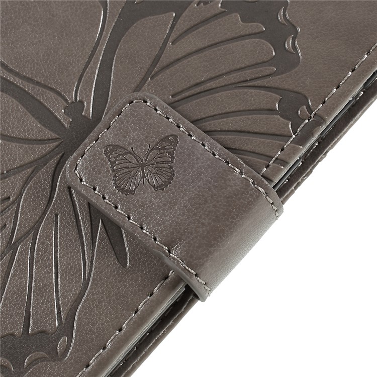 Imprint Butterfly Flower Leather Wallet Case for Xiaomi Redmi 7 / Redmi Y3 - Grey-6