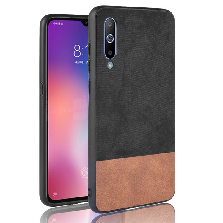 Bi-color Splicing PU Leather Coated PC TPU Hybrid Case Cover for Xiaomi Mi 9 SE - Black-1