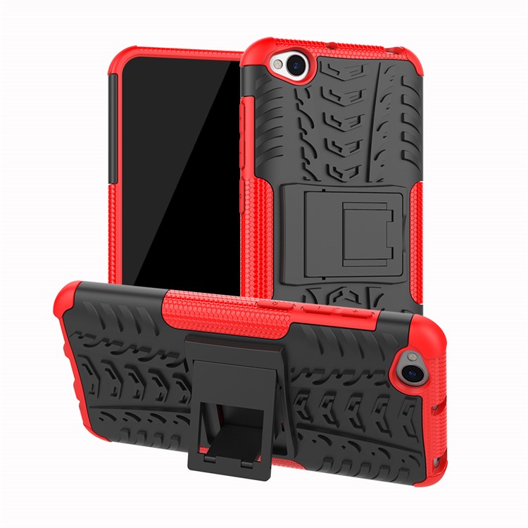 2-in-1-Reifenmuster PC + TPU-Hybrid-Handyhülle Mit Ständer Für Xiaomi Redmi Go - Rot-1