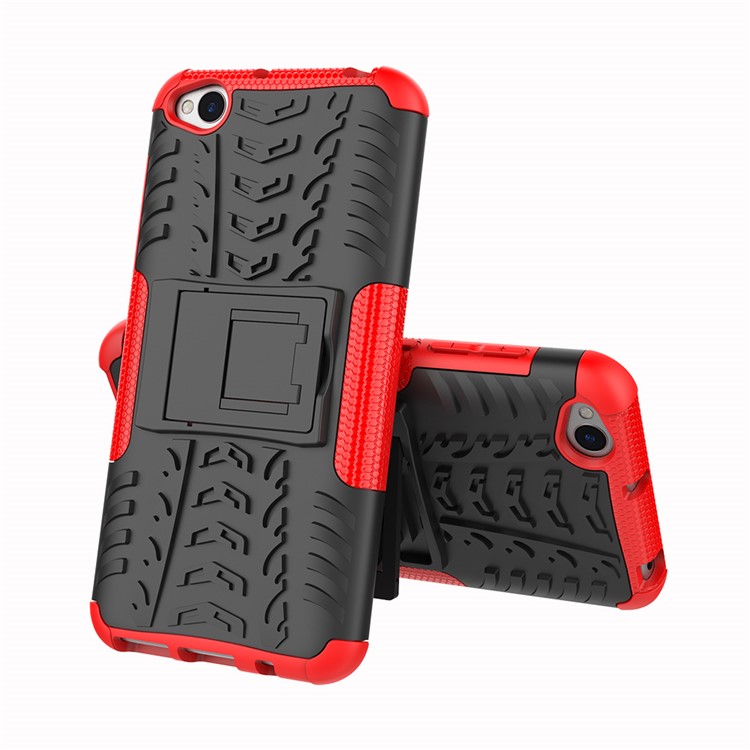2-in-1-Reifenmuster PC + TPU-Hybrid-Handyhülle Mit Ständer Für Xiaomi Redmi Go - Rot-2