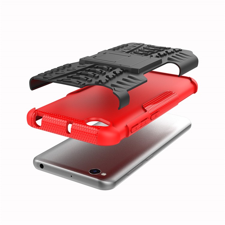 2-in-1-Reifenmuster PC + TPU-Hybrid-Handyhülle Mit Ständer Für Xiaomi Redmi Go - Rot-6