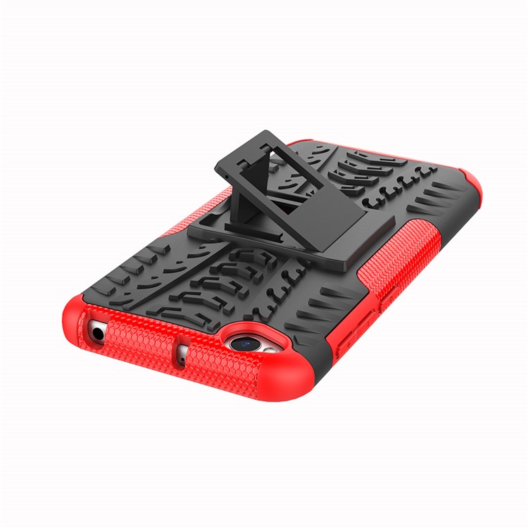 2-in-1-Reifenmuster PC + TPU-Hybrid-Handyhülle Mit Ständer Für Xiaomi Redmi Go - Rot-7