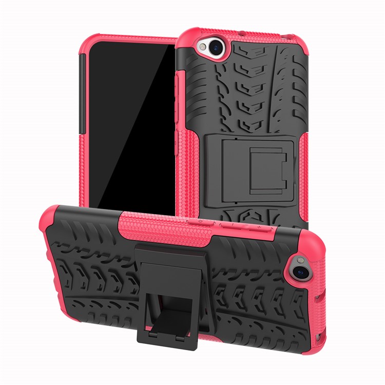 2-in-1 Tyre Pattern PC + TPU Hybrid Mobile Phone Case with Kickstand for Xiaomi Redmi Go - Rose-1