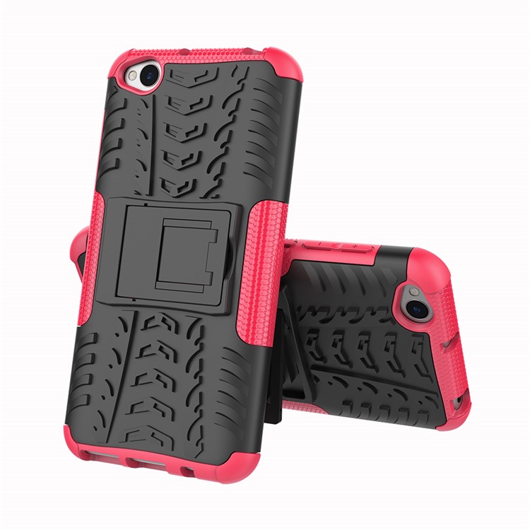 2-in-1 Tyre Pattern PC + TPU Hybrid Mobile Phone Case with Kickstand for Xiaomi Redmi Go - Rose-2