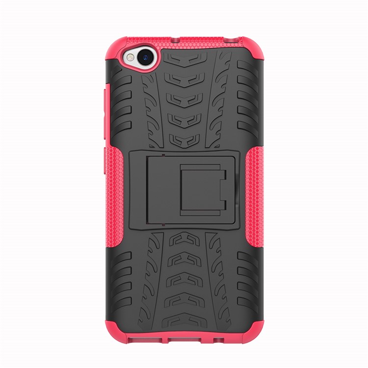 2-in-1 Tyre Pattern PC + TPU Hybrid Mobile Phone Case with Kickstand for Xiaomi Redmi Go - Rose-3