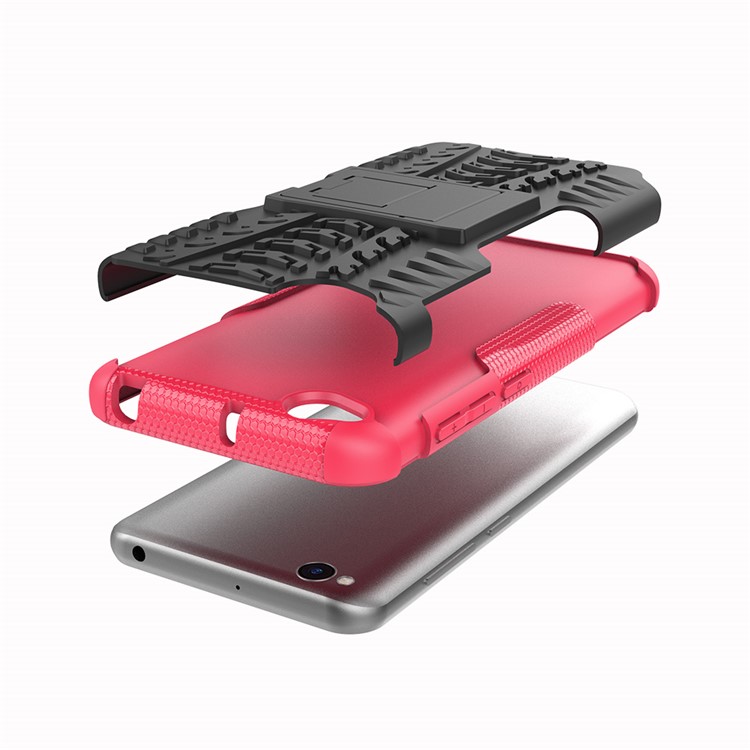 2-in-1 Tyre Pattern PC + TPU Hybrid Mobile Phone Case with Kickstand for Xiaomi Redmi Go - Rose-6