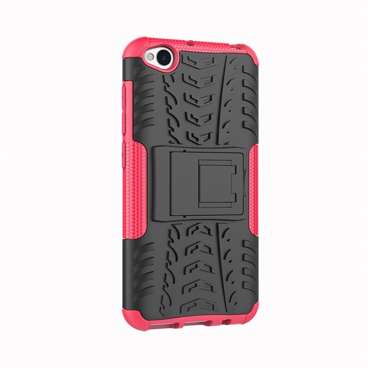 2-in-1 Tyre Pattern PC + TPU Hybrid Mobile Phone Case with Kickstand for Xiaomi Redmi Go - Rose-8