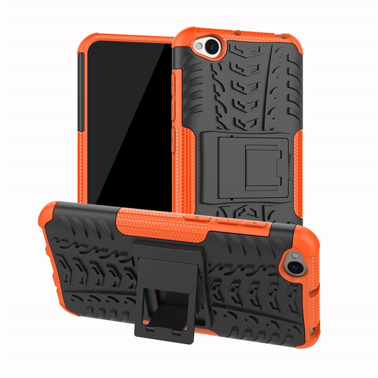 2-in-1 Tyre Pattern PC + TPU Hybrid Mobile Phone Case with Kickstand for Xiaomi Redmi Go - Orange-1