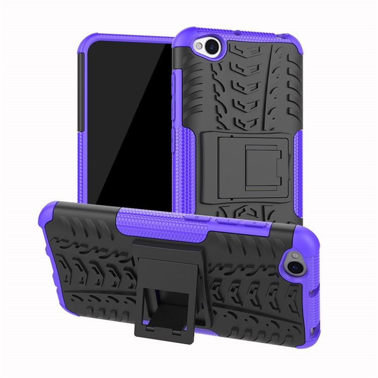 2-in-1 Tyre Pattern PC + TPU Hybrid Mobile Phone Case with Kickstand for Xiaomi Redmi Go - Purple-1