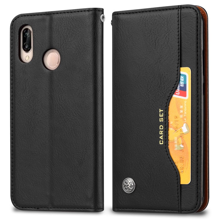 Auto-absorbed Wallet Stand Flip Leather Case for Xiaomi Redmi Note 7/ Note 7 Pro (India) - Black-2