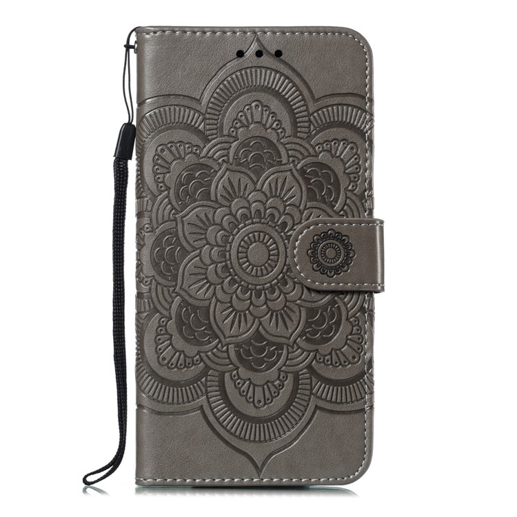 Para Xiaomi Redmi Nota 7S / Nota 7 / Nota 7 Pro (Índia) Imprint Mandala Flor Wallet Capa Caso De Telefone - Cinza