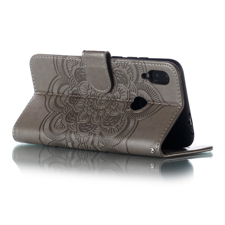 Para Xiaomi Redmi Nota 7S / Nota 7 / Nota 7 Pro (Índia) Imprint Mandala Flor Wallet Capa Caso De Telefone - Cinza