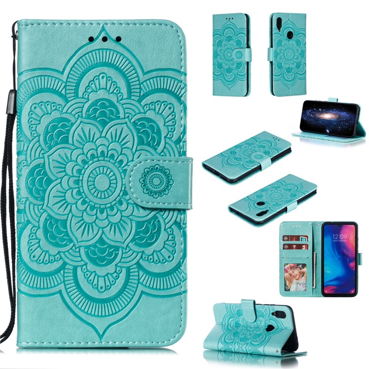 For Xiaomi Redmi Note 7S / Note 7/Note 7 Pro (India) Imprint Mandala Flower Leather Wallet Cover Phone Case - Green-1
