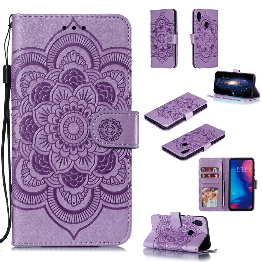 For Xiaomi Redmi Note 7S / Note 7/Note 7 Pro (India) Imprint Mandala Flower Leather Wallet Cover Phone Case - Purple-1