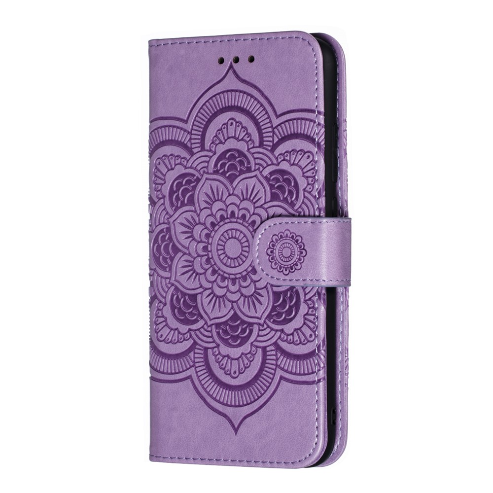 Pour Xiaomi Redmi Note 7S / Note 7 / Note 7 Pro (Inde) Mentions D'impression Couvercle De Portefeuille De Portefeuille En Cuir De Fleur De Mandala - Mauve-3