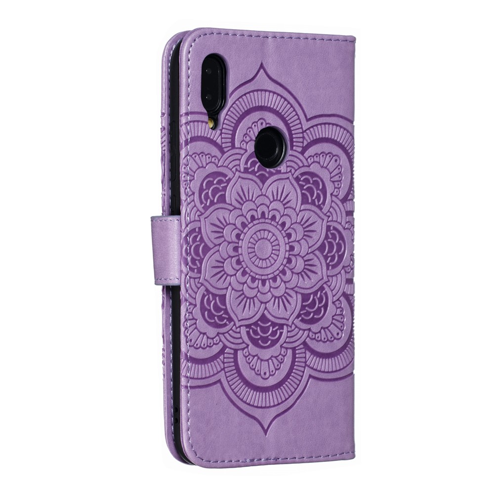 Pour Xiaomi Redmi Note 7S / Note 7 / Note 7 Pro (Inde) Mentions D'impression Couvercle De Portefeuille De Portefeuille En Cuir De Fleur De Mandala - Mauve-4