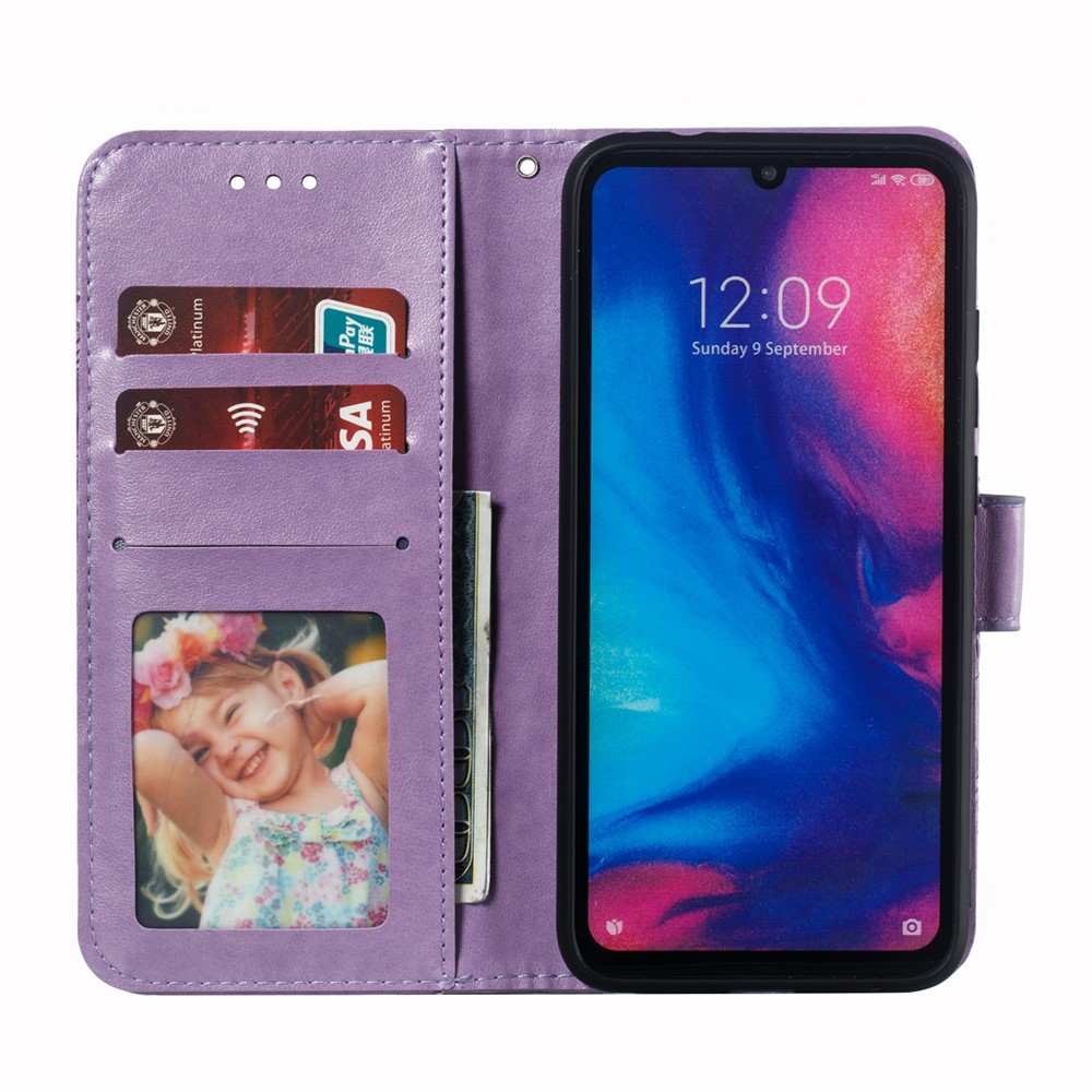 Pour Xiaomi Redmi Note 7S / Note 7 / Note 7 Pro (Inde) Mentions D'impression Couvercle De Portefeuille De Portefeuille En Cuir De Fleur De Mandala - Mauve-9