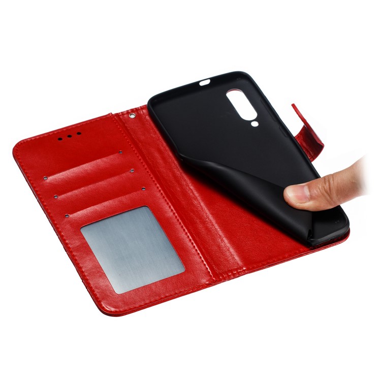 For Xiaomi Mi 9 Imprint Mandala Flower Stand Leather Phone Case Cover - Red-10