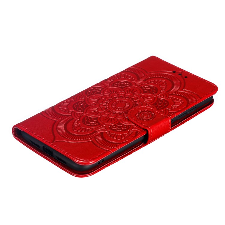 For Xiaomi Mi 9 Imprint Mandala Flower Stand Leather Phone Case Cover - Red-5