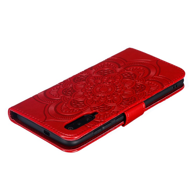 For Xiaomi Mi 9 Imprint Mandala Flower Stand Leather Phone Case Cover - Red-6