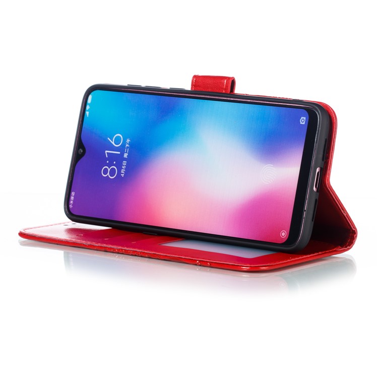 For Xiaomi Mi 9 Imprint Mandala Flower Stand Leather Phone Case Cover - Red-8