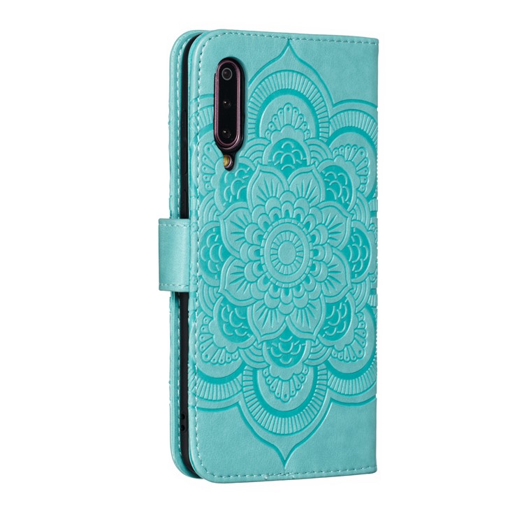 For Xiaomi Mi 9 Imprint Mandala Flower Stand Leather Phone Case Cover - Green-4