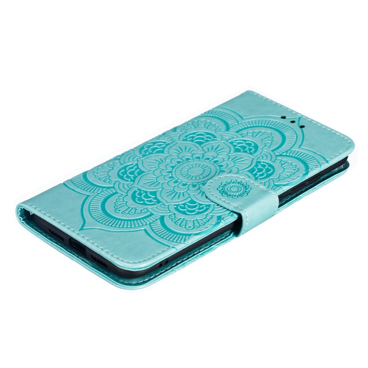 For Xiaomi Mi 9 Imprint Mandala Flower Stand Leather Phone Case Cover - Green-5