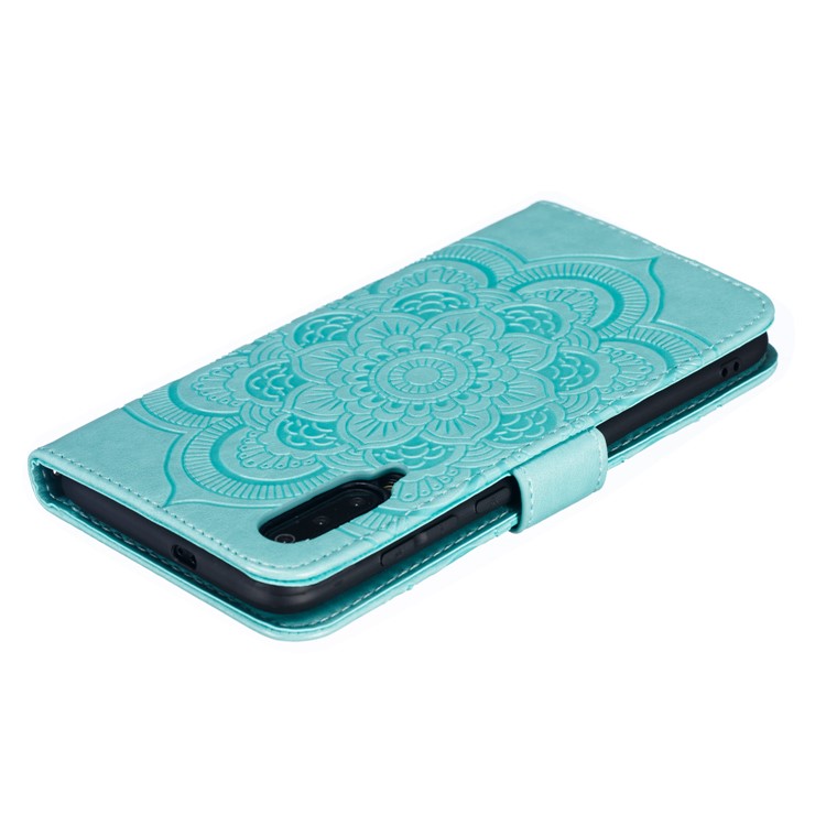 For Xiaomi Mi 9 Imprint Mandala Flower Stand Leather Phone Case Cover - Green-6