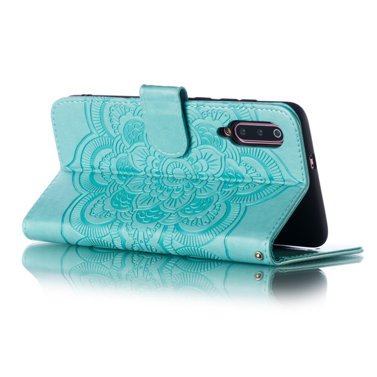 For Xiaomi Mi 9 Imprint Mandala Flower Stand Leather Phone Case Cover - Green-7