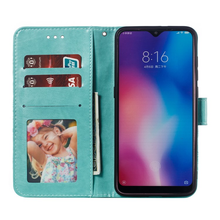 For Xiaomi Mi 9 Imprint Mandala Flower Stand Leather Phone Case Cover - Green-9