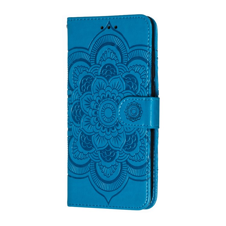 For Xiaomi Mi 9 Imprint Mandala Flower Stand Leather Phone Case Cover - Blue-3