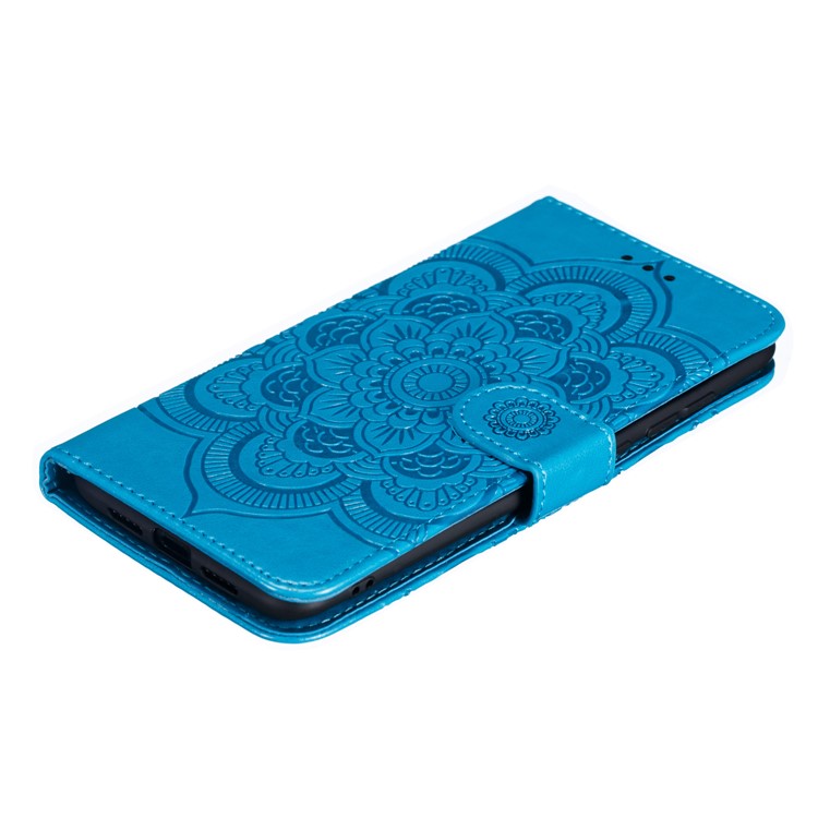 Per Xiaomi Mi 9 Impronta Mandala Flower Stand Crove di Telefono in Pelle - Blu-5