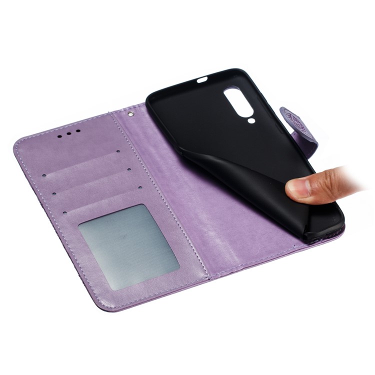 For Xiaomi Mi 9 Imprint Mandala Flower Stand Leather Phone Case Cover - Purple-10