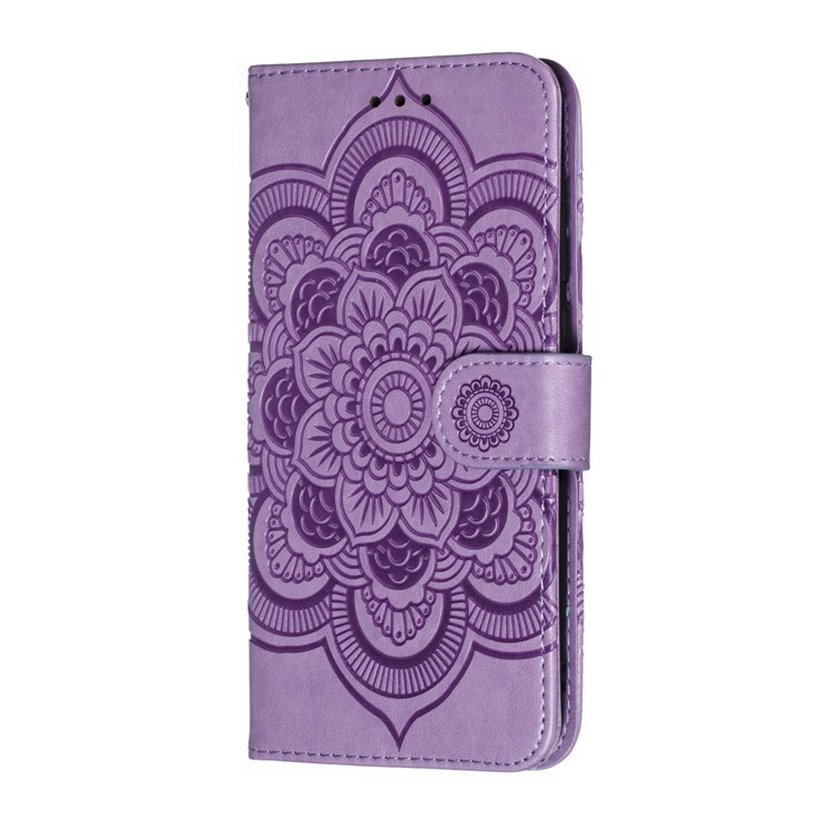 For Xiaomi Mi 9 Imprint Mandala Flower Stand Leather Phone Case Cover - Purple-3